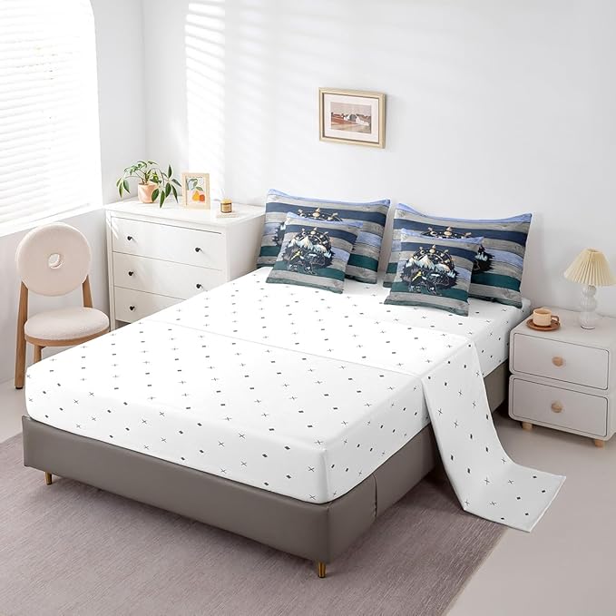 Erosebridal King Size Rustic Bear Comforter Set with Sheets and Pillows - 7-Piece Farmhouse Decor Bed-in-a-Bag (1 Comforter, 1 Sheet, 2 Pillowcases and 2 Throw Pillow Covers)