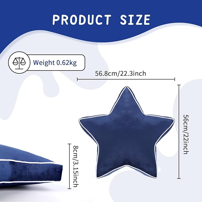 Star Pillow - Bedroom Décor Throw Pillows Navy Blue Decorative Pillow for Bed Couch