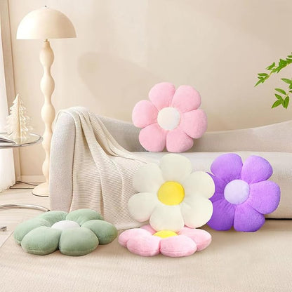 FIONOUT Green Throw Pillow - Soft Flower Pillow Decorative Throw Pillows, 15.7In Cute Daisy Pillow for Bed & Classroom, Fun Floor Cushions for Home Sofa Chair Couch Decor
