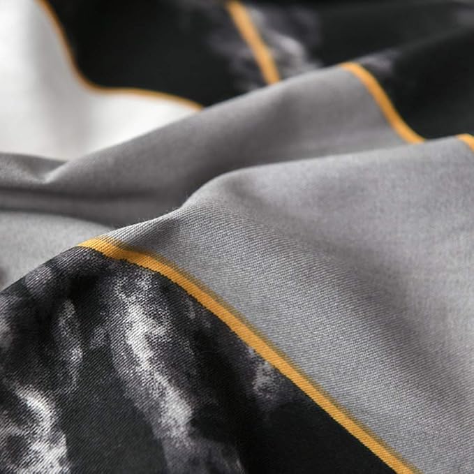 Cottonight Black Queen Comforter Set Geometric Black Marble Bedding Comforter Set Full Plaid Cotton Modern Lightweight Black White with Gold Lines Comforter for Women Men
