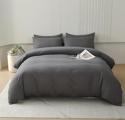 Houseri Dark Grey California King Comforter Set 3 Pieces Solid Gray Bedding Sets Cal King Men Women Comfy Fluffy Plain Grey Comforters Soft Lightweight Deep Gray All Grey Bed Quilts Blankets Cal King
