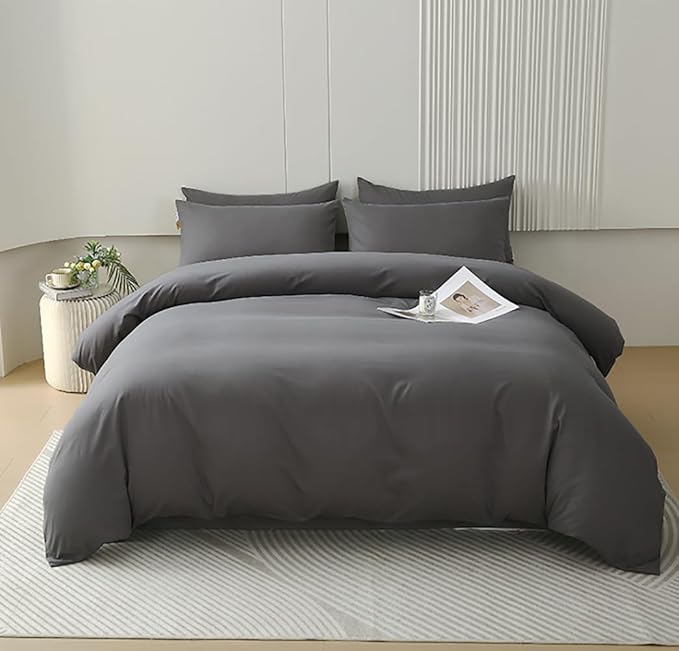 Houseri Grey Comforter Queen Size Solid Dark Gray Bedding Comforters Sets Men Women Modern Dark Grey Queen Comforter Set for Teen Girls Boys Soft Comfy Breathable Pure Grey Bed Quilts Blankets Durable