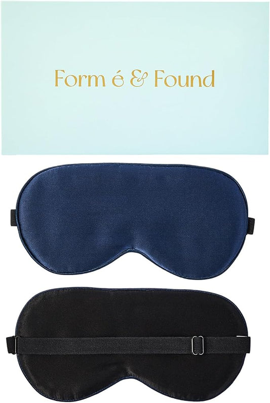 Formé & Found Silk Sleep Mask for Men & Women, 100% 6A Mulberry Silk, 16 Momme Ultra-Soft Eye Mask for Sleeping, Blackout Sleeping Eye Mask for Dry Eyes, Super Light Sleep Mask(Navy Blue)