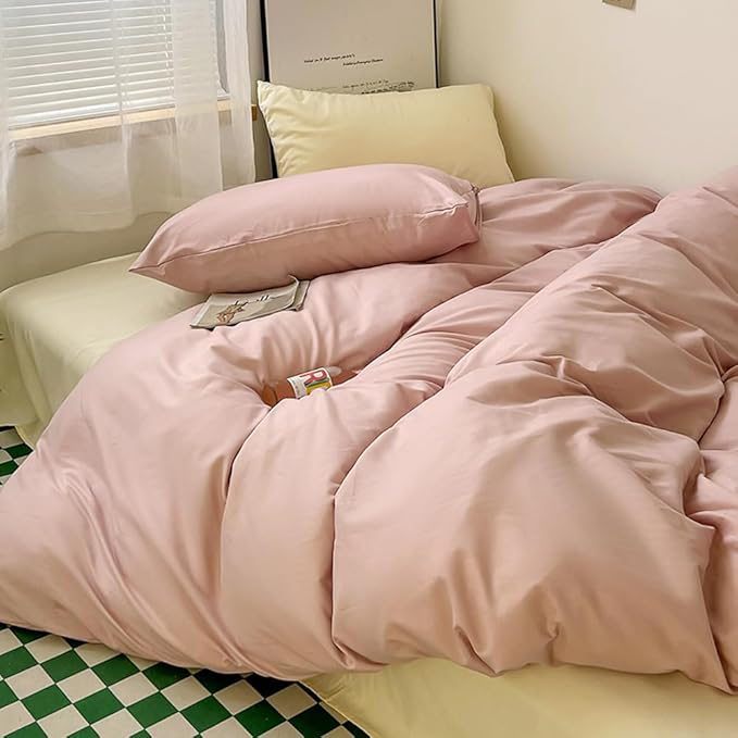 Wellboo Blush Pink Comforter Set Full Size Bean Pink Bedding Comforter Sets for Women Girls Solid Pink Quilts Soft Modern Dusty Red Bed Blankets Light Pink Warm Minimalist Bedding with 2 Pillowcases