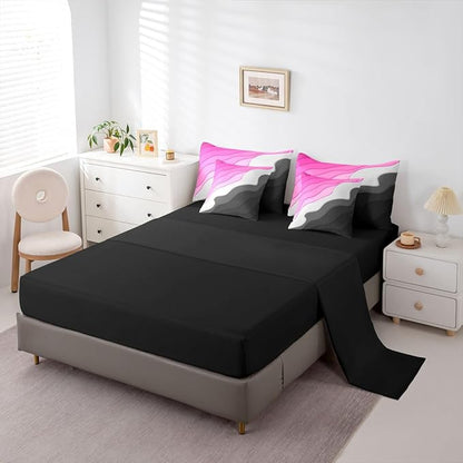 Pink Grey Black Ombre Bedding Comforter Sets 7pcs Kids Teens Adults Geometric Stripe Bed in a Bag, Aesthetic Wave Twin Bedding Sets Modern Abstract Comforter Set, Gradient Bedding Sets & Collections