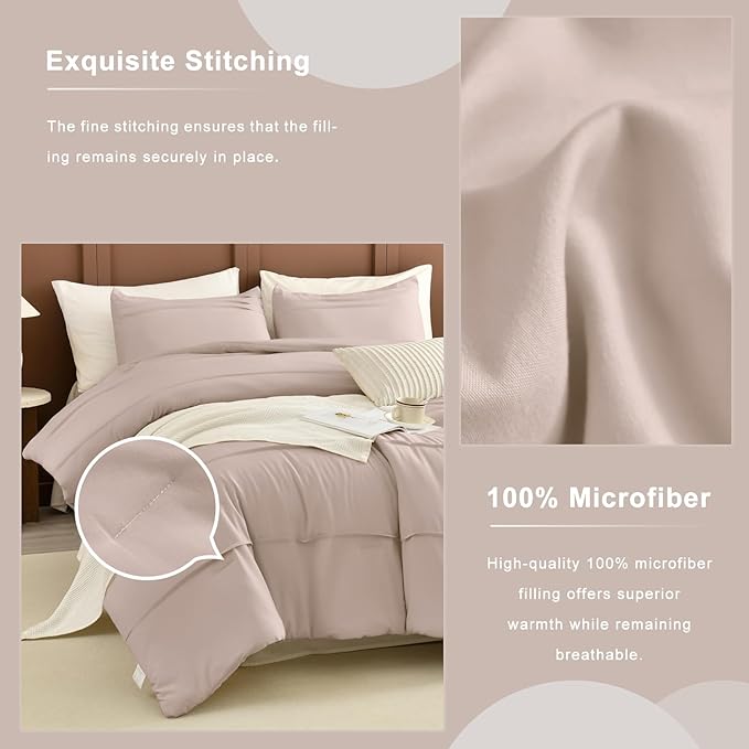 Masaca Oversized King Size Comforter 128x120,3 Pieces Vintage Farmhouse Pinch Pleat Bedding Comforter Set Lightweight Ultra Soft Rustic Boho Bedding (1 Taupe Comforter +2 Pillowcases)