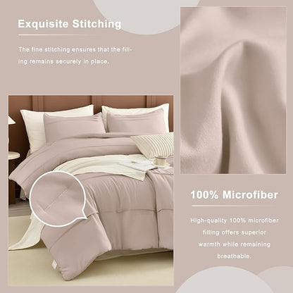 Masaca Oversized King Size Comforter 128x120,3 Pieces Vintage Farmhouse Pinch Pleat Bedding Comforter Set Lightweight Ultra Soft Rustic Boho Bedding (1 Taupe Comforter +2 Pillowcases)