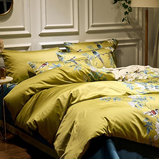 mixinni Vibrant Colored Comforter Twin XL Size Bed Floral Printed Comforter Set Flower Birds Bedding Comforter with 2 Pillowcases for All Season-Twin XL Size