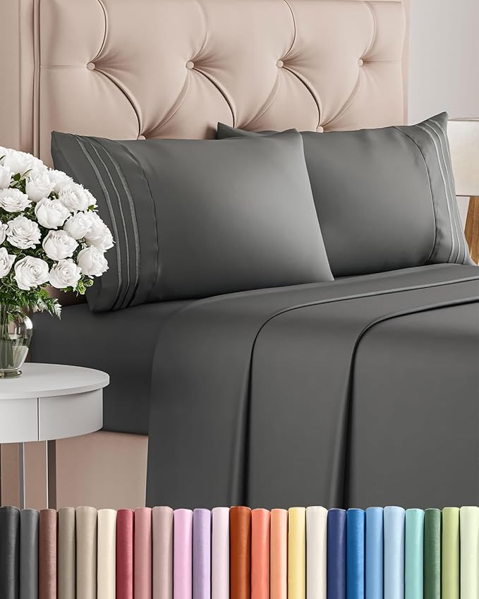 Full Size 4 Piece Sheet Set - Comfy Breathable & Cooling Bed Sheets Set - Hotel Luxury Bedding for Women, Men, Kids, Teens, Boys & Girls - Deep Pockets, Ultra-Soft, Wrinkle Free - Oeko-Tex - Charcoal