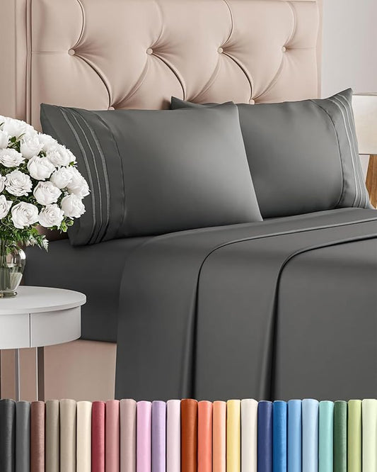Full Size 4 Piece Sheet Set - Comfy Breathable & Cooling Bed Sheets Set - Hotel Luxury Bedding for Women, Men, Kids, Teens, Boys & Girls - Deep Pockets, Ultra-Soft, Wrinkle Free - Oeko-Tex - Charcoal