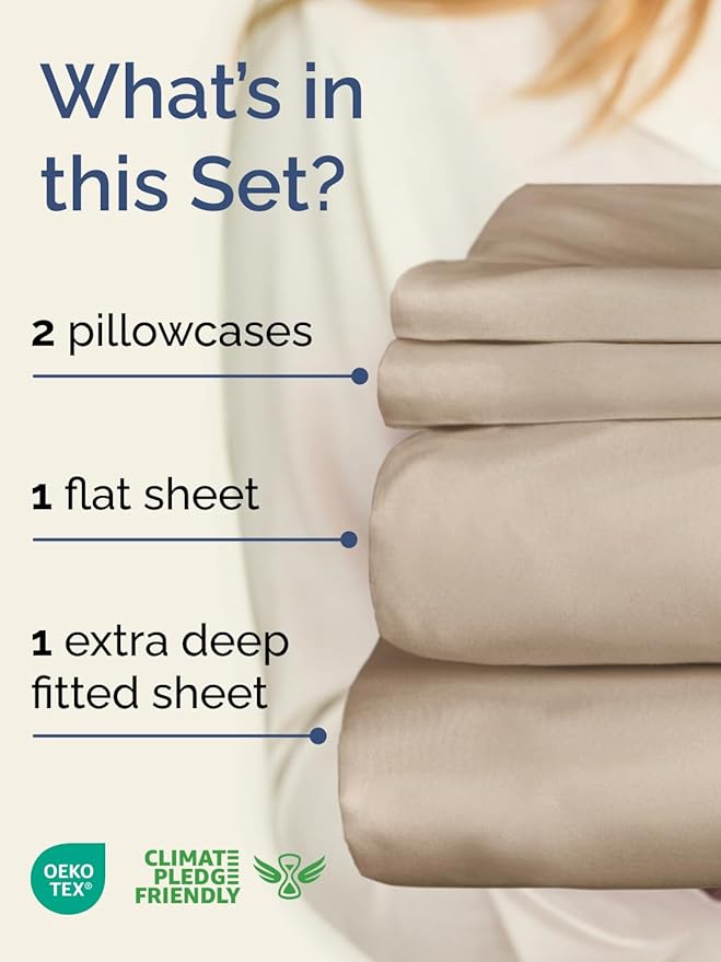 Extra Deep Twin Sheet Set - 4 Piece Breathable and Cooling Sheets - Hotel Luxury Bedding for Women, Men, Kids & Teens - Easy & Secure Fit - Soft, Wrinkle Free and Comfy - Extra Deep Pockets - Wheat