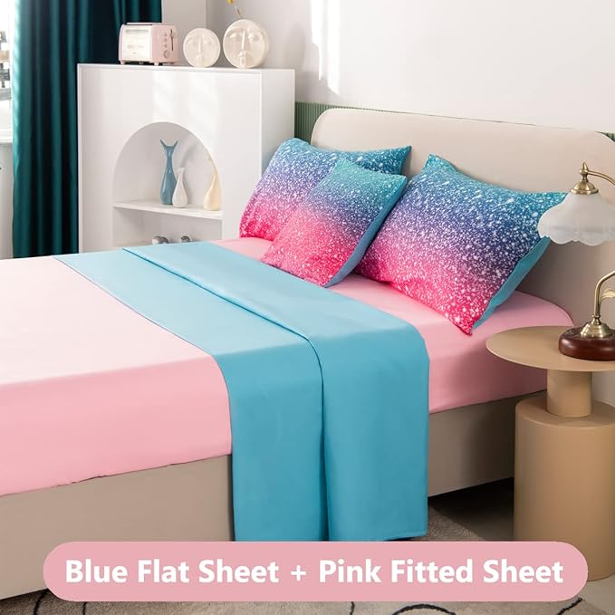 PERFEMET Girls Twin Size 6 Piece Bed in A Bag 3D Colorful Rainbow Bedding Comforter Sheet Set for Kids - (1 Comforter, 1 Flat Sheet, 1 Fitted Sheet, 2 Pillowcases, 1 Cushion Cover)