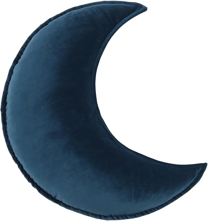 Moon Shaped Throw Pillow Star Couch Cushion Decorative Pillows Fluffy Velvet Stars Home Decor Plush for Bedroom (Moon, Dark Blue)