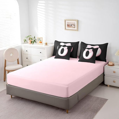 jejeloiu Kawaii Pink Bow Full Comforter Set with Sheets,Gifts for Women Teen Girl,Monogrammed 7 Piece Bedding Set,Soft Personalized Initial Letter O Bed in a Bag with Comforter,Sheets,Pillowcases