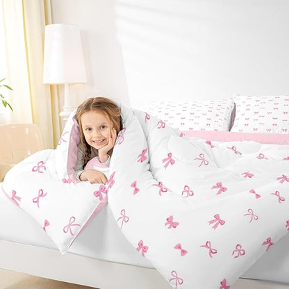 Erosebridal Bow Comforter Set Full Size, Girls Pink Bow Bedding for Kids Women Ultra Soft Cute Bowknot Comforter Kawaii Room Decor Duvet Set Coquette Princess Bowtie Quilt with 2 Pillow Cases