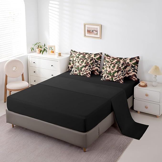 Erosebridal Hunting 7 Pcs Bed Set Full Size Camouflage Bedding for Kids Army Wild Duck Bed in A Bag Sheet Set Vintage Green Black Mallard Duck Bedroom Decor Wild Animal Duck Rustic Comforter Set