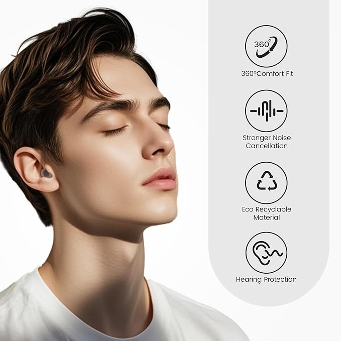 Zeroplus Cocoon EarPlugs - Ultra-Comfy Reusable Noise Reducing Earplugs 26dB NRR for Sleep,Deep Focus,Travel, Noise Sensitivity Hearing Protection Noise Reduction(Black)