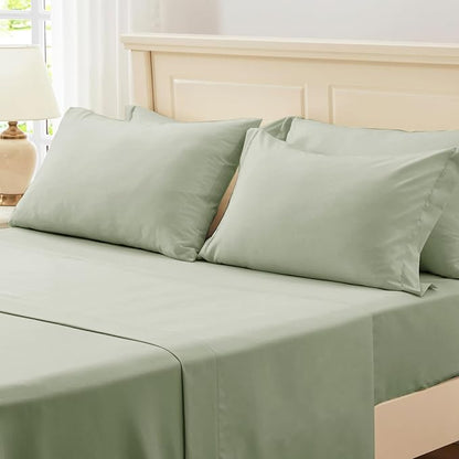 Anluoer Queen Comforter Set - 7 Piece Boho Bed in a Bag with Tassel - Lightweight Soft Bedding Set with 1 Comforter, 2 PillowShams, 2 Pillowcases, 1 Flat Sheet, 1 Fitted Sheet in Sage Green
