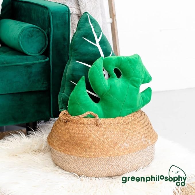 Green Philosophy Co. Monstera Deliciosa Leaf Pillow - Jungle Green