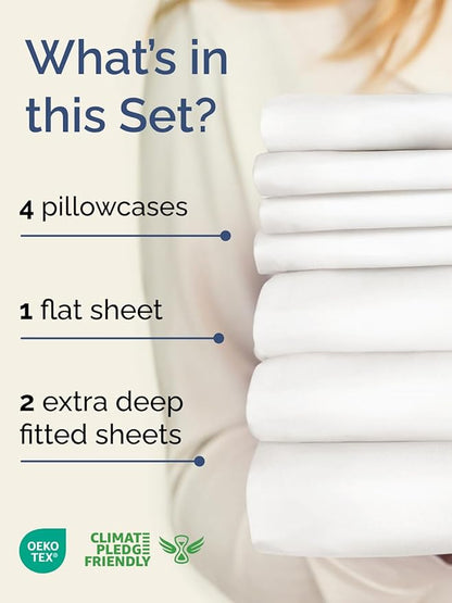 Extra Deep Split King Sheet Set - 7 Piece Breathable and Cooling Sheets - Hotel Luxury Bedding for Women, Men, Kids & Teens - Easy Secure Fit - Soft & Wrinkle Free - Extra Deep Pockets - Antique White