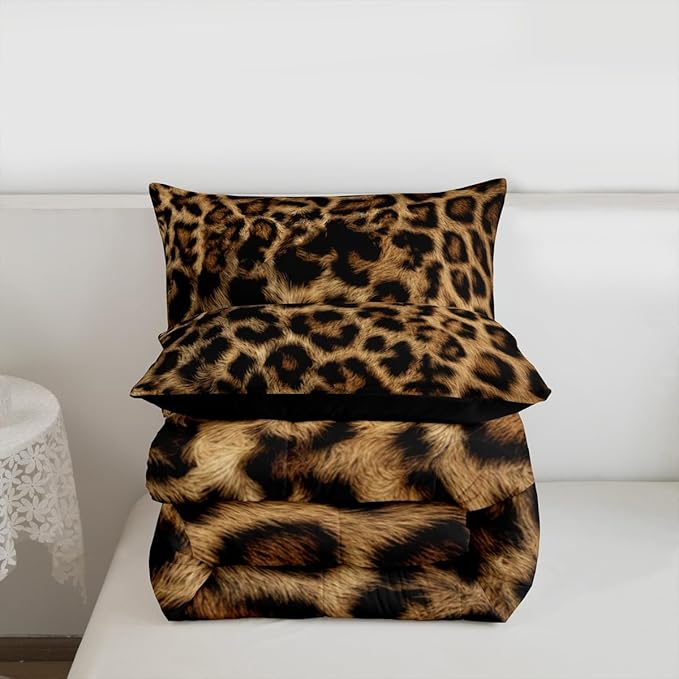 Erosebridal African Cheetah Texture Comforter for Kids Boys Girls,Animal Skin Print Toddler Bedding Set,Farmhouse Rustic Duvet Insert,Brown Leopard Quilt Bedroom Decor