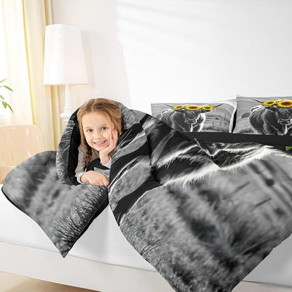 Erosebridal Highland Cow Comforter Set Twin, Longhorn Bull Cattle Bedding Set, Farmhouse Sunflower Floral Quilt, Western Style Farm Animal Bed Set for Kids Adults Bedroom Decor, 1 Pillowcase
