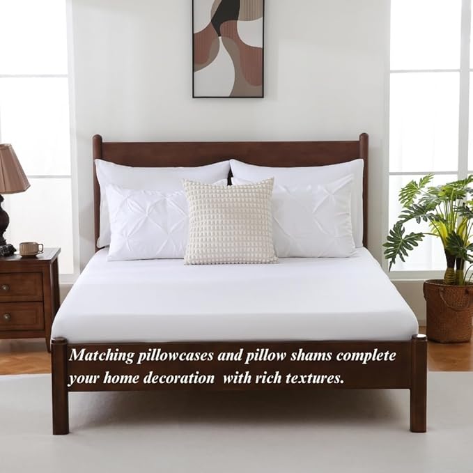 Sheet&Joy Queen Comforter Set, 7-Piece Bed in a Bag, Pintuck Bedding Sets for All Season, Includes Comforter, Flat Sheet, Fitted Sheet, Pillowcases and Pillowshams, White