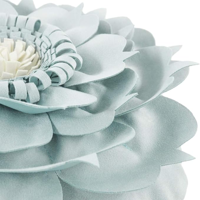 3D Flower Decorative Throw Pillow Handmade Round Pillow Cushion with Insert Included for Home Couch Bedroom Decor 13 x 13 Inch Blue