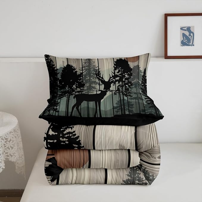 Feelyou Canbin Deer Comforter Set for Girls Boys Kids Deer Hunting Bedding Set Room Decor Rustic Farmhouse Bedding Set Wild Animal Brown Duvet Set Twin Size 2Pcs Quilt Set
