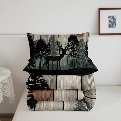 Feelyou Canbin Deer Comforter Set for Girls Boys Kids Deer Hunting Bedding Set Room Decor Rustic Farmhouse Bedding Set Wild Animal Brown Duvet Set Toddler Size 2Pcs Quilt Set