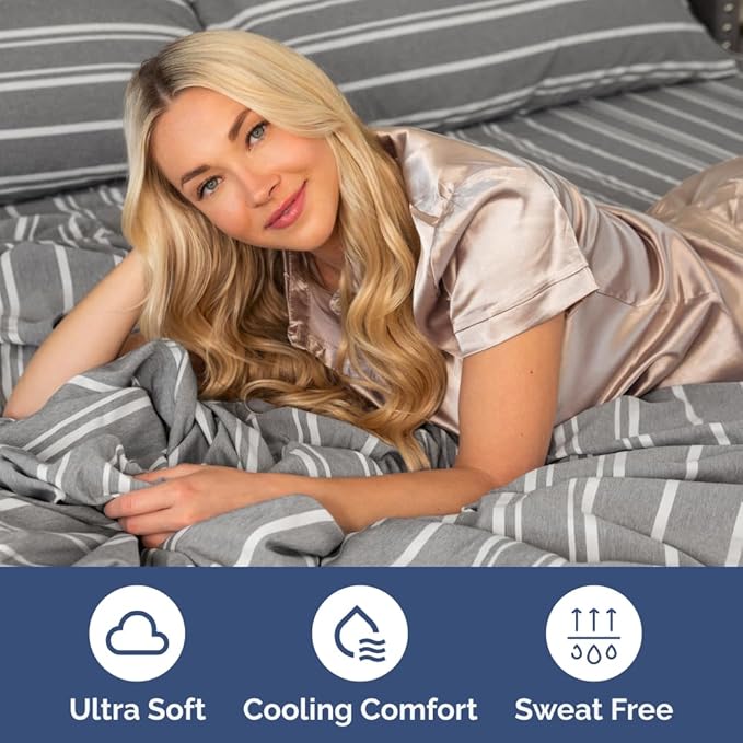 Short Queen RV Size 4 Piece Sheet Set - Comfy Breathable & Cooling Bed Sheets Set - Hotel Luxury Bedding for Women, Men, Kids, Teens, Boys & Girls - Deep Pockets, Ultra-Soft, Oeko-Tex - Grey Stripes