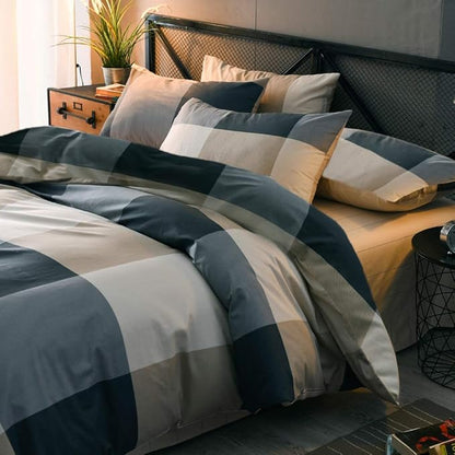 mixinni Full Comforter Set Men Boys Geometric Checkered Plaid Printed Bedding Comforter for All Season Soft Lightweight Bedding Set-Full Size