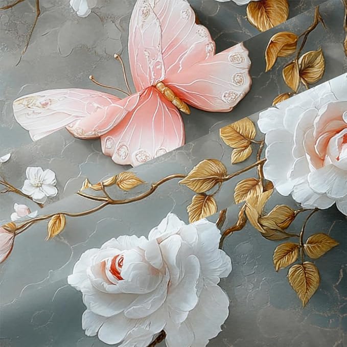 Floral Butterfly Comforter Set Queen White Flower Pink Butterflies on Gray Marble Bedding Set for Women Men Modern Aesthetic Bedding Soft Lightweight 90x90 Comforter with 2 Pillowcases