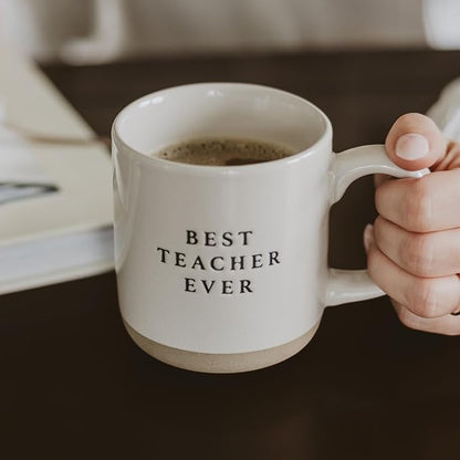 Sweet Water Decor Best Teacher Ever Stoneware Coffee Mugs - 14oz Cute Coffee Mugs for Hot & Cold Drinks - Dishwasher & Microwave Safe - Best gift for Educators & Teachers - Ideal Tea & Espresso Mugs