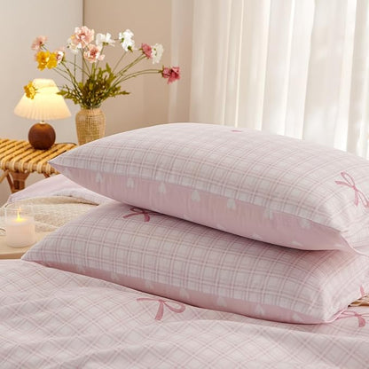 Pink Comforter Set Full Size - Pink Bow Quilt Bedding Set 3 Pieces, Heart Comforter Set Full, Soft & Lightweight Comforter(79‘’ x 90‘’) for Girl All Season & 2 Pillowcases(30‘’x20‘’)