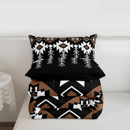 Erosebridal Rustic Western Queen Bedding Set, Boho Aztec Comforter Set for Kids Boys Teens Adult, Native Tribal Ethnic Duvet Insert Southwestern Farmhouse Geometric Down Comforter, 2 Pillow Cases