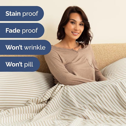 Flex Top Split Head King 4 Piece Sheet Set - Comfy Breathable & Cooling Bed Sheets Set - Hotel Luxury Bedding for Women, Men, Kids, Teens, Boys & Girls - Deep Pockets, Soft - Oeko-Tex - Beige Stripes