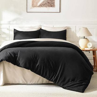 Litanika Comforters Black Oversized Queen Size, 3 Pieces Lightweight Solid Bedding Comforter Set, All Season Fluffy Bed Set (98x98In Comforter & 2 Pillowcases)