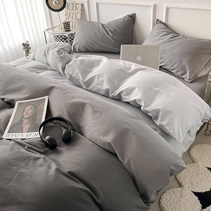 CLOTHKNOW Grey Silver California King Comforter Set Gray Gradient Bedding Comforter Sets Soft Tone Grey Comforter with 2 x Pillow Cases