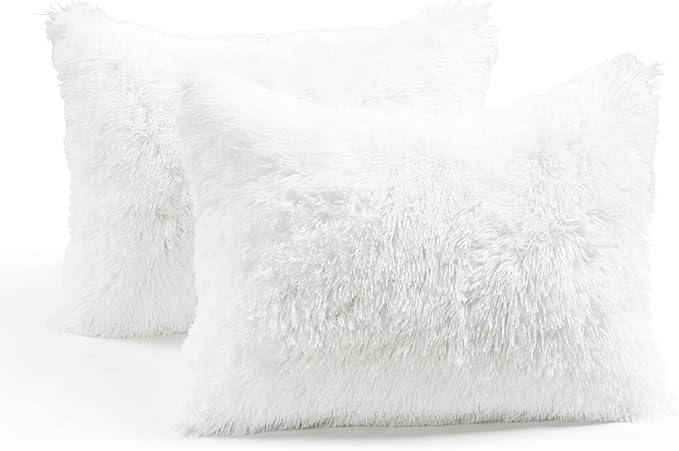 Lush Decor Emma Soft Fluffy Faux Fur Oversized Duvet Cover Set, King, White - Warm Plush 3 Piece Bedding Set