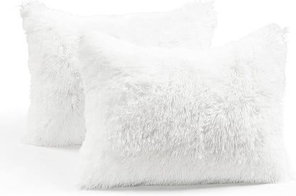 Lush Decor Emma Soft Fluffy Faux Fur Oversized Duvet Cover Set, Full/Queen, White - Warm Plush 3 Piece Bedding Set