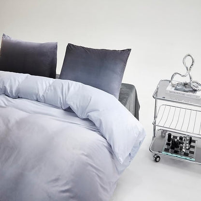 CLOTHKNOW Grey White Fluffy King Comforter Set Velvet Bedding Comforter Sets Soft Gray Comforter with 2 x Pillow Cases