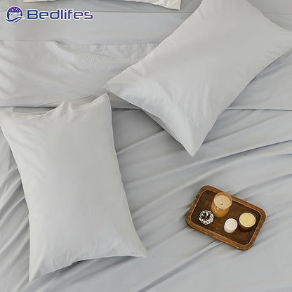 Bedlifes 100% French Pure Linen Sheets King Size Breathable and Cooling Flax Sheet Set Soft Durable and Moisture Wicking 16 Inch Deep Pocket-4 Piece(King,Grey)
