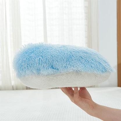 MOOWOO Fluffy Heart Pillow Gift for Girls Kids, Shaggy Plush Faux Fur and Sherpa, Cute Soft Throw Cushion Gift for Thanks Giving,Mothers Day,Valentines Day Decor,Heart Shaped (Blue)
