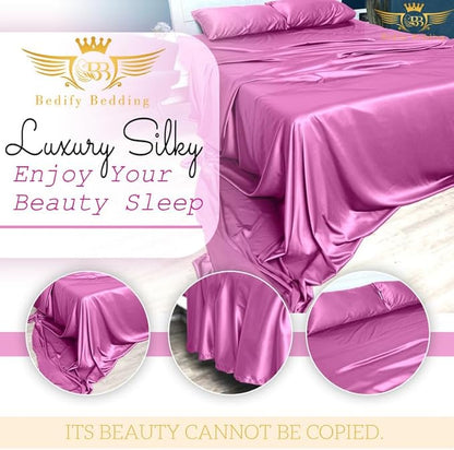 100% Pure Silk Satin Sheet Set 4pcs, Silk Fitted Sheet 15" Deep Pocket Mattress fit,Silk Flat Sheet&Silk Pillowcases Set Soft Silk Sheets|Wrinkle Free Fade Resistant.(Dark Ivory,Twin X)
