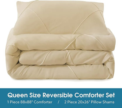 BYSURE 2 Pieces Twin Comforter Set(Beige), Lightweight Bedding Set with 2 Pillow Shams, Down Alternative Diamond Stitched Bedding Comforter for All Season