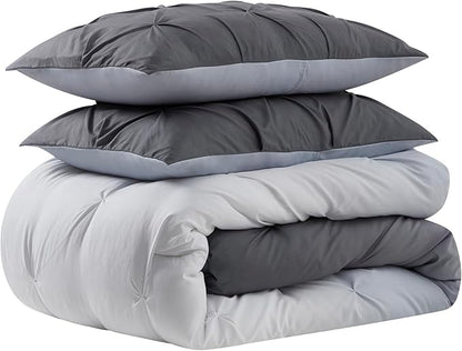5 Piece Comforter Set Bed in a Bag Ombre Pintuck Design All Season Soft Down Alternative Bedding Comforter Set & Luxurious Matching Bed Sheets & Pillow Sham, Ombre Pintuck Gray, Twin