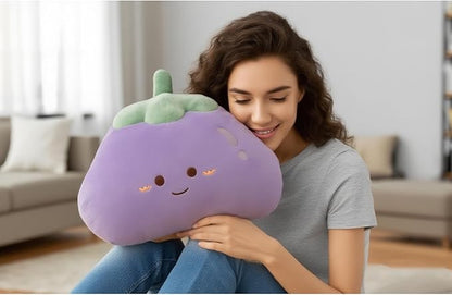 Eggplant Throw Pillows Decorative Cute Soft Vegetable Hugging Pillow Stuffed Food Soft Plush Cushion Décor for Birthdays Gifts Home Decor (Purple)