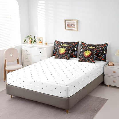 Feelyou Sun Moon Bed in a Bag with Comforter, Full Size 7Pcs Galaxy Bedding Set with Comforter, Boho Exotic Comforter Women Men Teens Ultra Soft Decor Astrology Space Room Decor