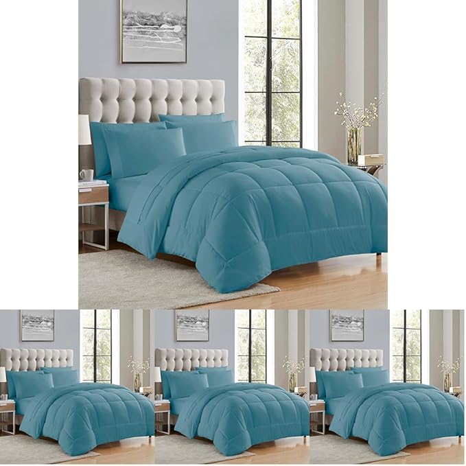 Sweet Home Collection 5 Piece Comforter Set Bag Solid Color All Season Soft Down Alternative Blanket & Luxurious Microfiber Bed Sheets, Misty Blue, Twin (Pack of 4)